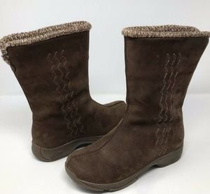 Dansko Brown Suede Leather Boots Womens Size 38 US 7.5-8 Flat Mid Calf Side Zip